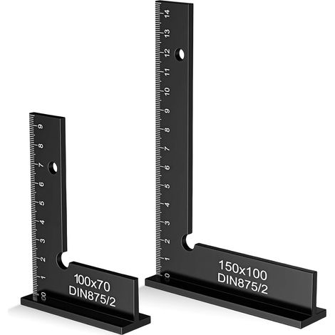 Equerre Menuisier, 2 Pièces Fausse Equerre Charpentier En Aluminium avec Echelle De Mesure Outil Precision Angle Droit pour Machines Laboratoire Et Travail Du Bois, 150x100mm Et 100x70mm (1/5)