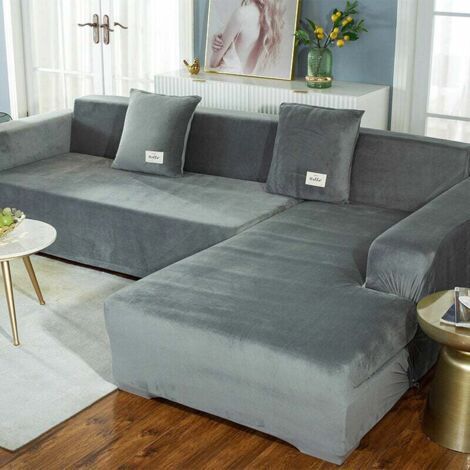 SNQ – Housse de canapé d'angle extensible – Protection anti-taches – Gris clair – Convient pour canapés 90-140cm – Facile à nettoyer (1/5)
