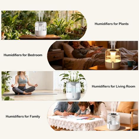 Umidificador de névoa fria com dois bicos e luz noturna fácil de encher e limpar adequado para casa e escritório.