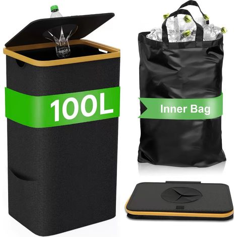 Recycling Mülleimer 100L Große Kapazität für Küche Haushalt, Abfalltrennsystem mit Wasserdichtem Beutel, Organizer für Flaschen Glas Plastik Verpackungen