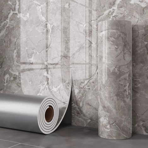 PVC-Tapete mit Marmormuster, Wandaufkleber, dekorative Tapete, wasserfest und feuchtigkeitsbeständig, 60 cm x 3 m, grau. (1/5)