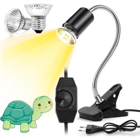 1 Support Lampe Chauffante, 2 Ampoules E27 50W UVA UVB, Col Rotatif 360°, Pour Terrarium Reptile Plante (1/5)