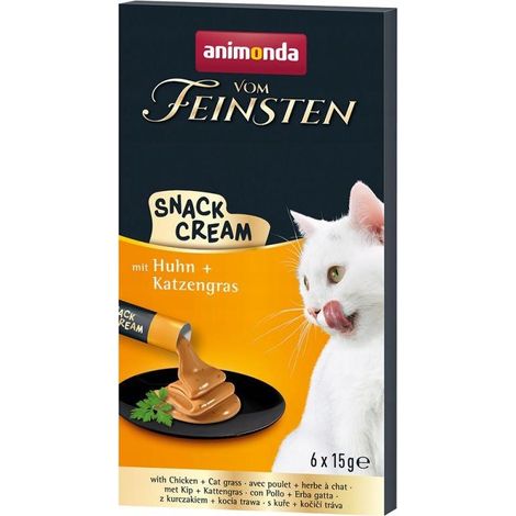 Animonda Cat  Crema Vom Feinsten Snack  Premios para gatos 6 x 15 g - Pollo + Hierba para gatos 6 x 15 g