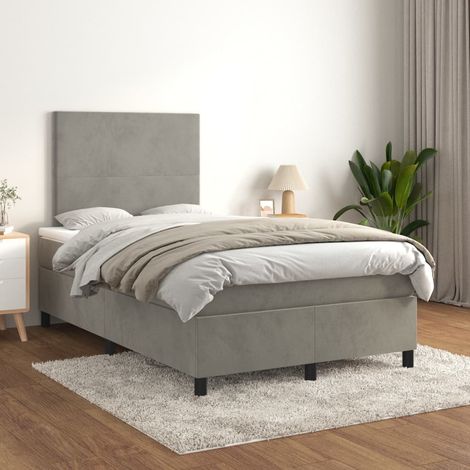 Lit à sommier tapissier et matelas, Lit double, Lit adulte Gris clair 120x200cm Velours GSW24316 (1/5)