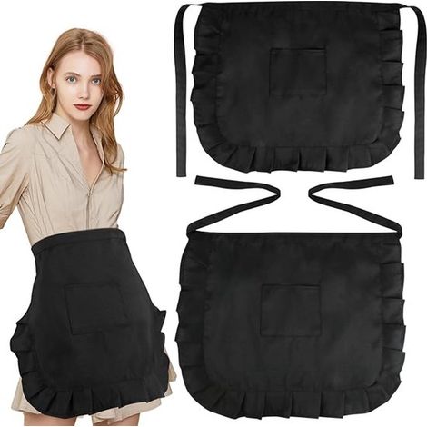 Lot de 2 demi-tabliers de cuisine et de serveur, avec poche, taille réglable, tabliers pratiques pour cuisine, restaurant et service, noir (1/5)