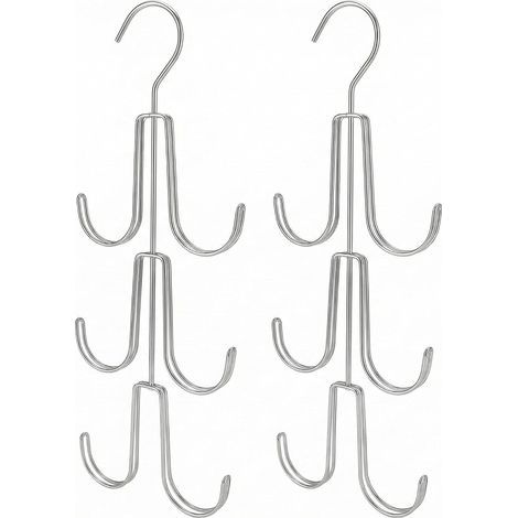 2Pcs Rangement de Sac à Main avec 6 Crochets, Porte Foulard, Rangement Ceinture, Support de Rangement Suspendu, pour Sacs, écharpe, Cravate, Argent (1/5)