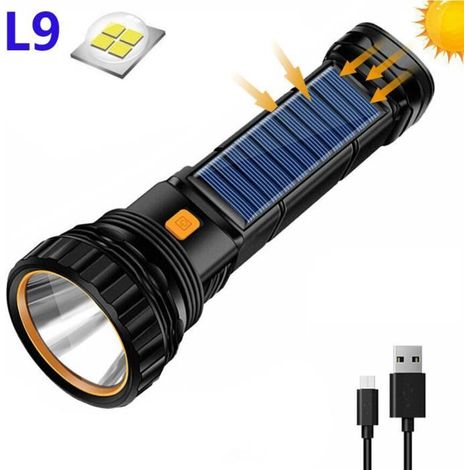 Lampe de poche lampe LED Solaire USB Rechargeable Puissante avec Side Lampe COB Banque D\'alimentation (1500mAh Batterie Incluse) (1/4)