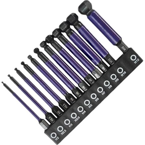 Kit tournevis aimanté hex/boule 1/4" 75mm 12 pièces, pour maison (1/5)