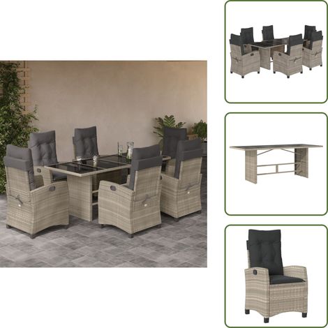 The Living Store Ensemble à manger de jardin et coussins 7 pcs gris clair rotin - Chaise de jardin (1/5)