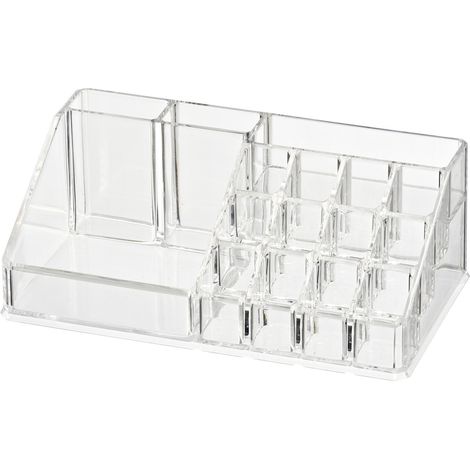 WENKO Organiseur maquillage, rangement maquillage 16 compartiments pour bijoux, maquillage..., Acrylique, 22,5x8x12,5 cm, transparent (1/6)