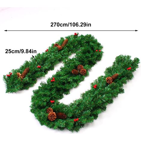 Guirlande de Noël LED 2,7m avec lumières, décoration en rotin pour porte, cheminée, fenêtre et jardin (1/3)