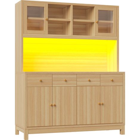 Aparador alto 140x38,5x180 cm con LED RGB, puertas de cristal y 4 cajones HOMVRA (1/5)