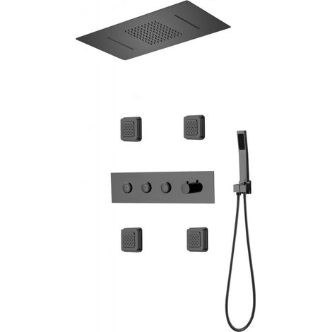 Mexen – Colonne de douche encastrée noir – Acier inoxydable – Douchette 3 fonctions – Tuyau 150 cm – Buses anti-calc – 76010470 (1/2)