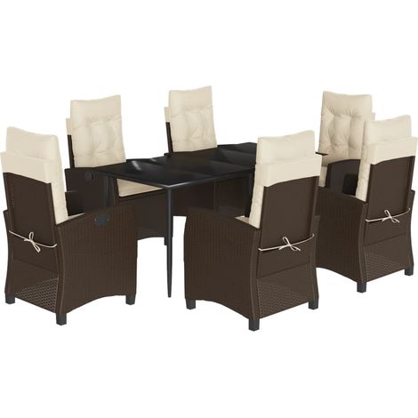vidaXL Set da Pranzo da Giardino 7pz con Cuscini in Polyrattan Marrone (1/5)