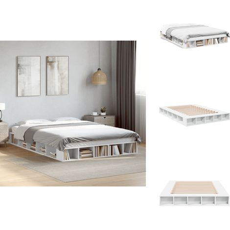 Cadre de lit sans matelas blanc 150x200 cm - Cadre De Lit - Lit Double - Lit Blanc - Meuble Chambre - Rangement Sous Lit (1/5)