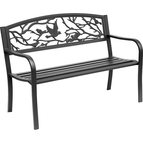 Banc de jardin 3 places en bois massif style rustique chic pour terrasse, balcon ou patio (127 x 60 x 85 cm) (1/5)