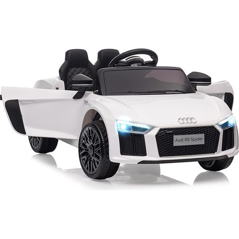 12V Audi R8 Spyder Voiture Électrique pour Enfants avec 2,4 GHz Télécommande, Verrou de Sécurité Enfant, Portes Doubles, 3 Vitesse, MP3, LED, Trompette(Blanc) (1/5)