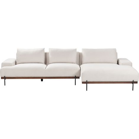Sofá esquinero de tela 3 plazas estilo minimalista patas metal beige izquierdo Mariferd