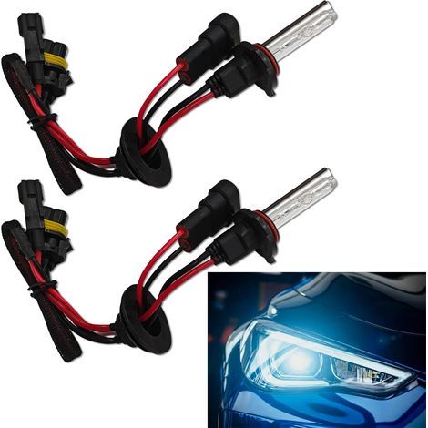 Lot de 2 ampoules xénon HID 9005 pour phares de voiture, étanches IP67, 35 W, 8 000 lm, 6 000 K, avec support pour feux de route et de croisement. (1/5)