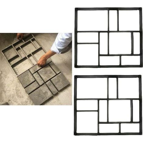 Moule a Pavé Beton Jardin, Moule à Pavé en Plastique, Moule Pierre Asymétrique Dalle Brique Ciment Béton pour Bricolage Allée Jardin Chemin Pation Terrasse (45x40x4cm),A (1/4)