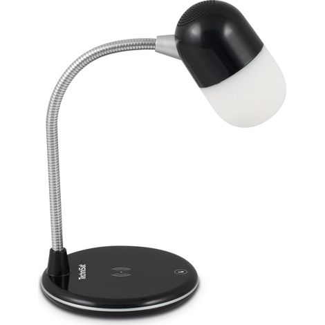Lampe de table LED avec Bluetooth Audio Streaming et chargement sans fil pour smartphones (haut-parleur mono 3 W, trois couleurs de lumière, intensité variable, col de lampe flexible) (1/5)