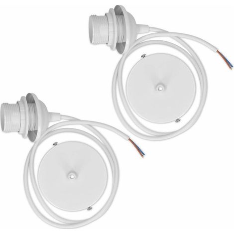 2x câble électrique pour lampe - Câble avec douille E27 et bague de fixation - Monture de suspension pour luminaire plafond - Blanc (1/4)