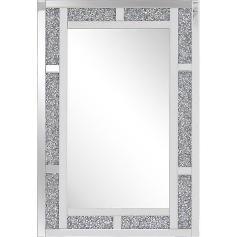 Espejo colgante de pared rectangular plateado 60 x 90 cm decoración moderna glamour Avrille (1/5)