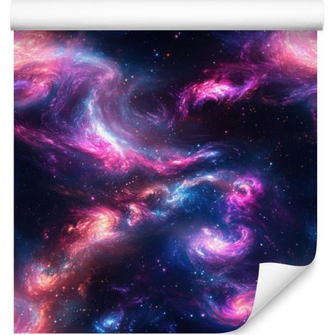Papier peint galaxie aquarelle, bleu marine et violet, fond violet, 50 x 1000 cm (1/5)