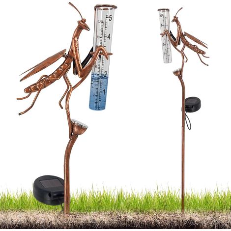 Pluviomètre Solaire de Jardin avec LED et Piquet – Verre Résistant au Gel, Mesure Précise des Précipitations pour Pelouse, Terrasse, Champs, Patio, Déco Extérieure (1/5)