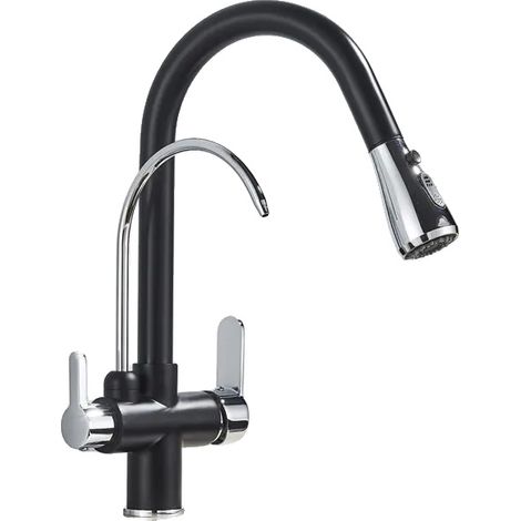 Wasserhahn, ausziehbare Auslauf, Doppelgriff-Design, Schwarzes Chrom A (1/2)