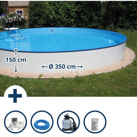 Stahlwandpool Set (6-teilig) hoch rund Bahrain 350 x 150 cm, Stahl 0,8 mm weiß Folie 0,6 mm blau (1/5)