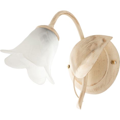Applique Classico 1 Luce Foglie In Ferro Battuto Vetro Avorio E Oro Serie Limone