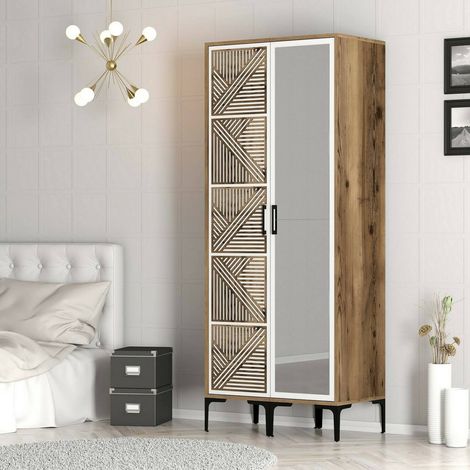 Dmora - Guardaroba 2 ante Mirfak, Mobile camera da letto, Cabina armadio portabiti, Armadio appendiabiti, 80x201h48 cm, Noce e Bianco, con imballo rinforzato, con imballo rinforzato (1/5)