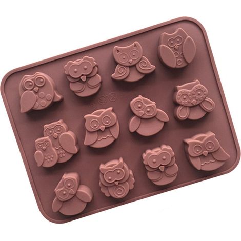 Moules à gâteaux en silicone en forme de hibou, mignons et à 12 cavités.