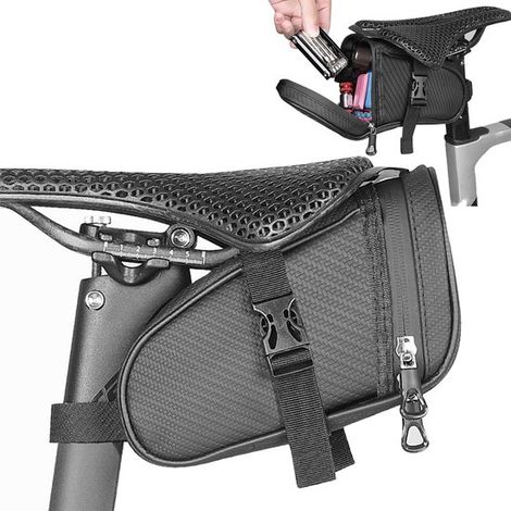 Borsa da sella per bicicletta, borsa da sella per bici da corsa, 19,5 x 9 x 10,5 cm, borsa da sella impermeabile per bicicletta con strisce riflettenti, accessorio per bicicletta per (1/5)