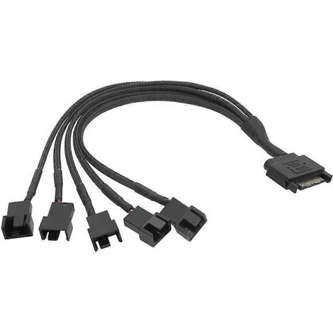 1 câble adaptateur d'alimentation pour ventilateur, SATA vers 5 ports 4 broches (compatibles 3 broches), gainé nylon noir, 27 cm, 12 V (1/4)