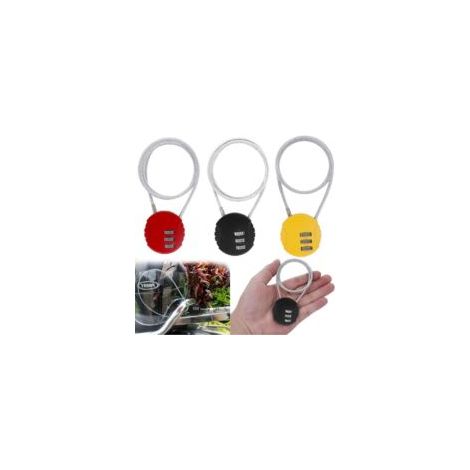 3-stelliges Zahlenschloss, 3-teiliges Helmschloss-Set, Gepäckschloss, Kabel-Zahlenschloss für Gepäck, Fahrräder, Tore, Schuppen, Helme, Kinderwagen, Motorräder, Werkzeugkästen (Schwarz, Rot, Gelb) – C