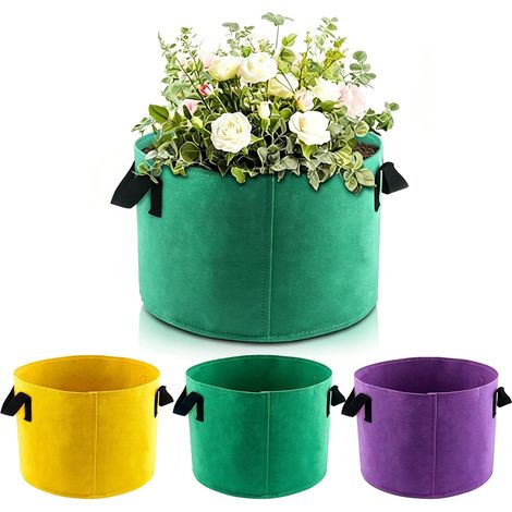 Lot de 3 sacs de culture 30x25 cm, tissu épais non tissé avec poignées, pour légumes, fraises, tomates et fleurs. (1/5)