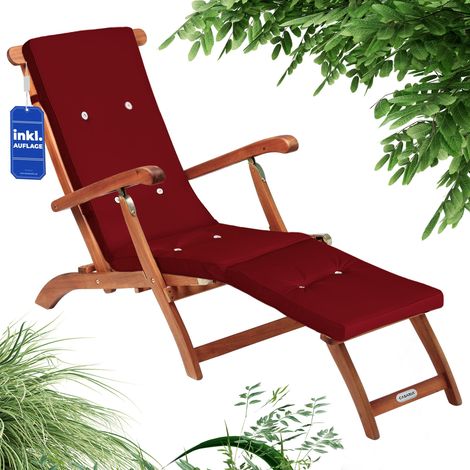 CASARIA® Sonnenliege Set Klappbar Holz inkl. Auflage Wetterfest 160kg Belastbar Akazie Rückenlehne Verstellbar FSC®-zertifiziert Balkon Garten Liege 169x54cm Farb- und Mengenwahl Rot (1/5)