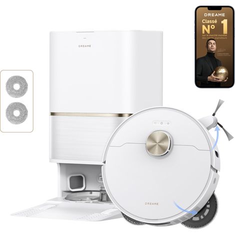 Robot aspirateur Laveur, 28 000 Pa, 100 Jours de vidage Automatique, Nettoyage des serpillières à Haute température, Nettoyage des Bords et des Coins, Brosse Anti-enchevêtrement (1/5)
