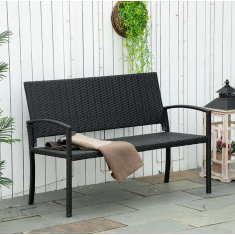 Banc de jardin 2 places 122x60x87 cm avec assise et dossier en polyrattan, en acier noir (1/5)