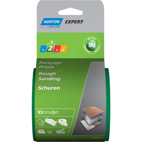 Norton Expert - Rotolo di carta abrasiva Norgrip, 93 x 5 m, grana 80