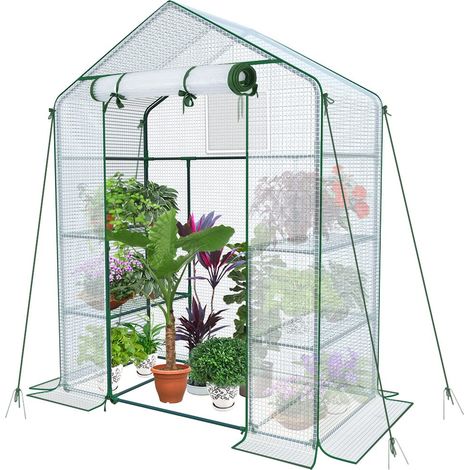 Serre de Jardin PE avec Étagères 3 Niveaux Serre de Jardin pour Légumes Plantes Fleurs Bâche Renforcée 135g/m2 Protéger Vos Plantes en Toutes Saisons 143x73x195cm (1/5)