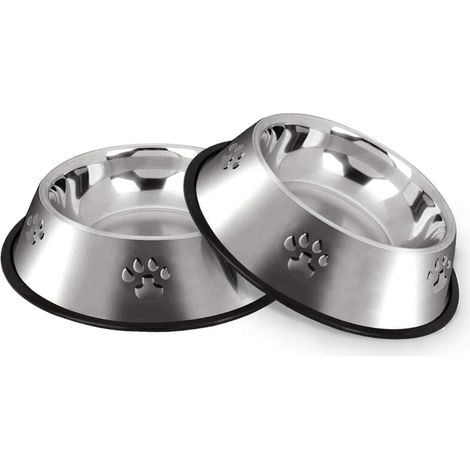 Hundenapf, Edelstahl Hundenäpfe, rutschfeste Futternäpfe mit Gummiboden, Wassernäpfe für kleine und mittelgroße Haustiere, 2 Näpfe, 22 cm