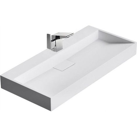 REA – Vasque suspendue en conglomérat blanc 1000x460x140mm – Rectangulaire – Montage mural – Finition mate