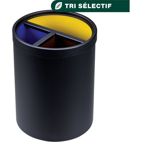 JVD - Corbeille de tri noire 3 bacs (6L + 2x3L) - Matériel professionnel (1/3)