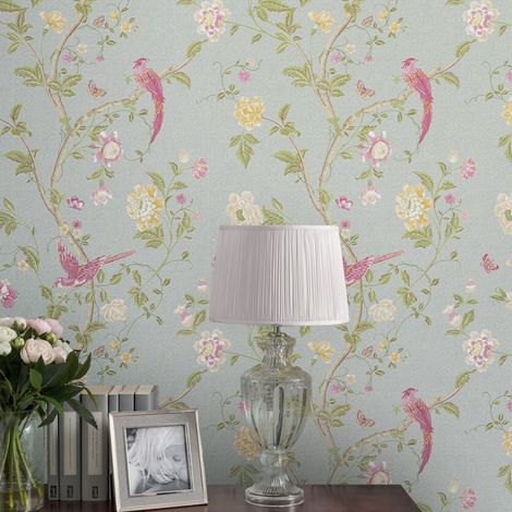 Papier peint intissé à motif Summer Palace Duck Egg 1005 x 52cm – Raccord droit 64cm – Résistant à la lumière – Entretien facile – Laura Ashley