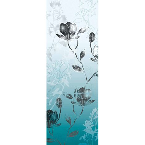 Papier peint panoramique graphique bleu | Tapisserie panoramique pour salle de bain | Papier peint panoramique fleuri noir et blanc - 280 x 100 cm (1 pièce) (1/2)