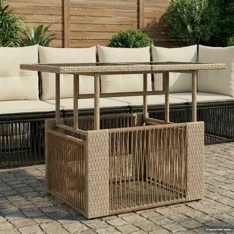 vidaXL Tavolo da Giardino Beige 100 x 55 x 37 cm Rattan PE e