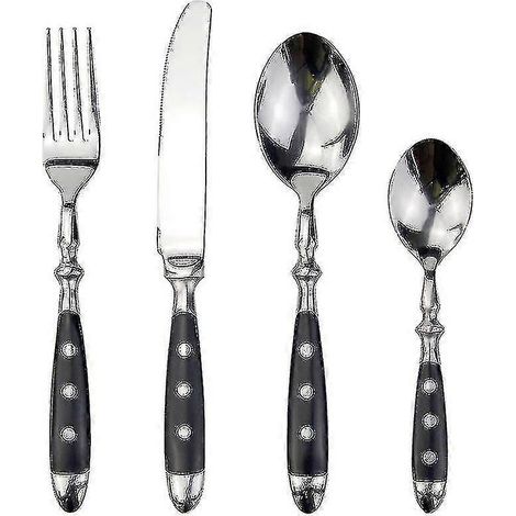 Klassisches und elegantes Besteck aus Kunstharz, Nieten, Griffe, Edelstahl, 4-in-1-Set im Western-Stil, feines Besteck, Porzellan, das mit dem Haushalt kompatibel ist (1/5)